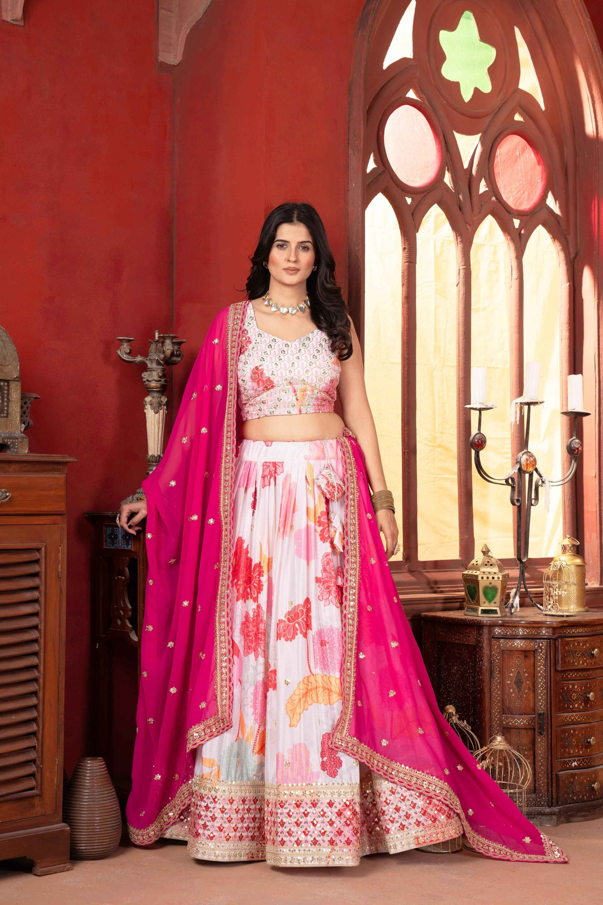 Floral Pink Lehenga Choli Blouse Design for Girl