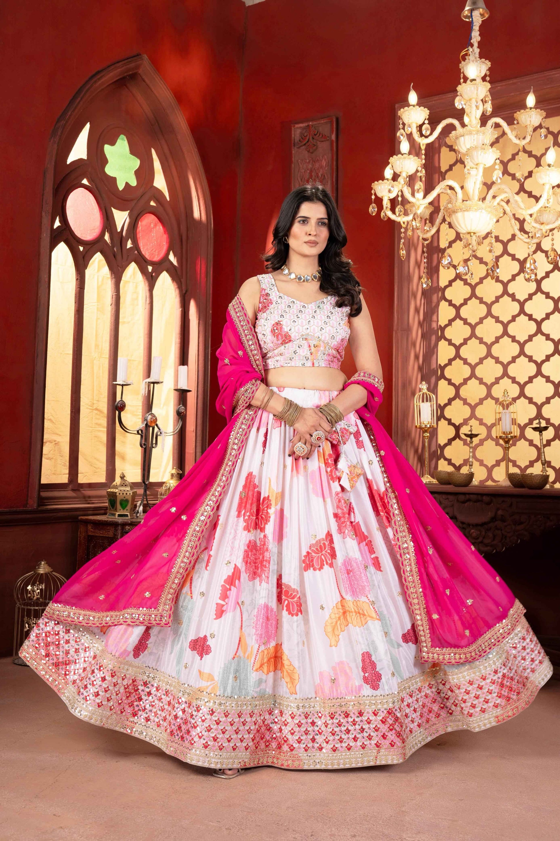 Floral Pink Lehenga Choli Blouse Design for Girl