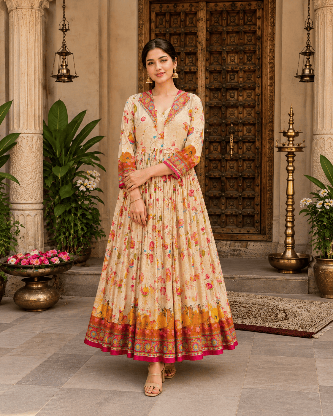 Floral Print Anarkali Gown for Women