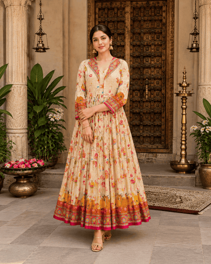 Floral Print Anarkali Gown for Women