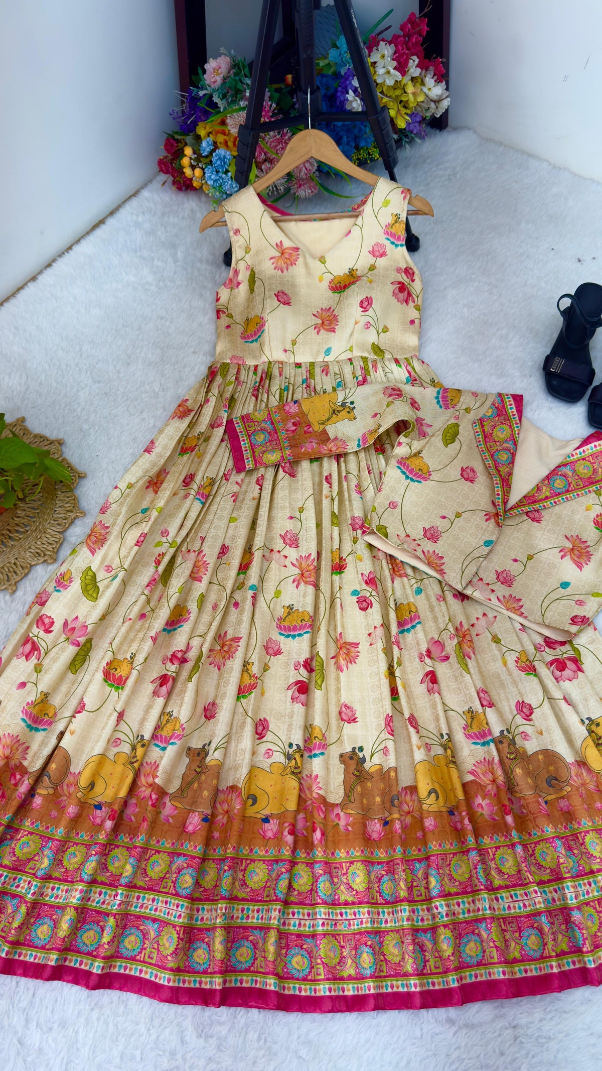 Floral Print Anarkali Gown for Women