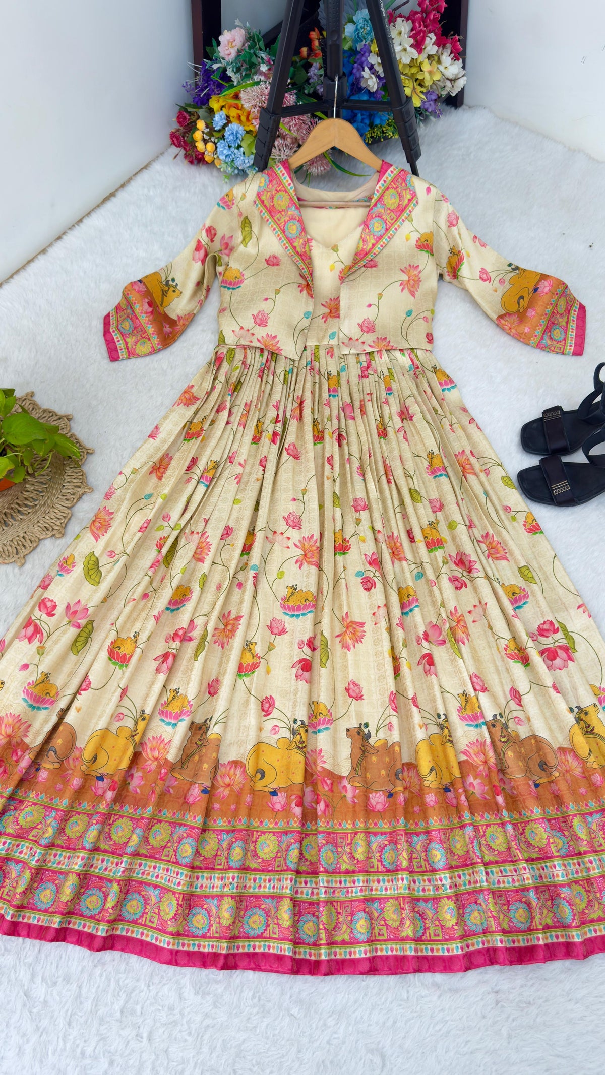 Floral Print Anarkali Gown for Women