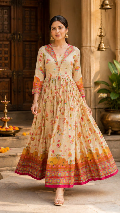 Floral Print Anarkali Gown for Women