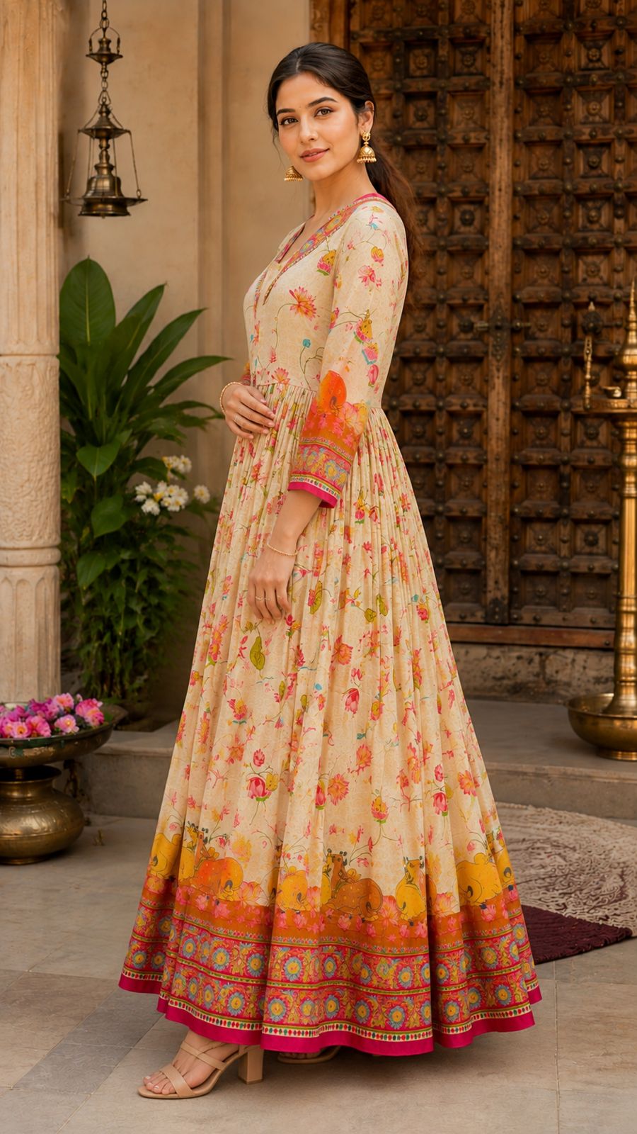 Floral Print Anarkali Gown for Women