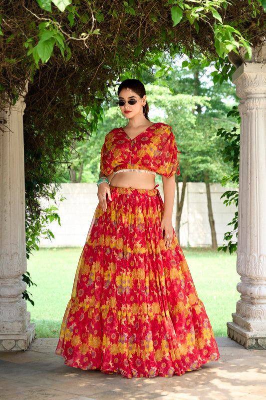 Floral Print Lehenga Choli Set for Women  Festive Wear
