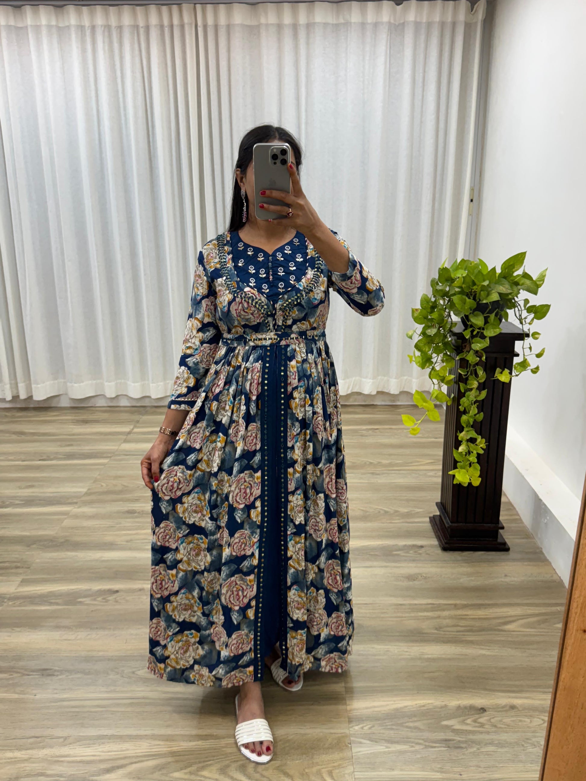 Floral Printed Anarkali Gown Dress, Maxi for Women