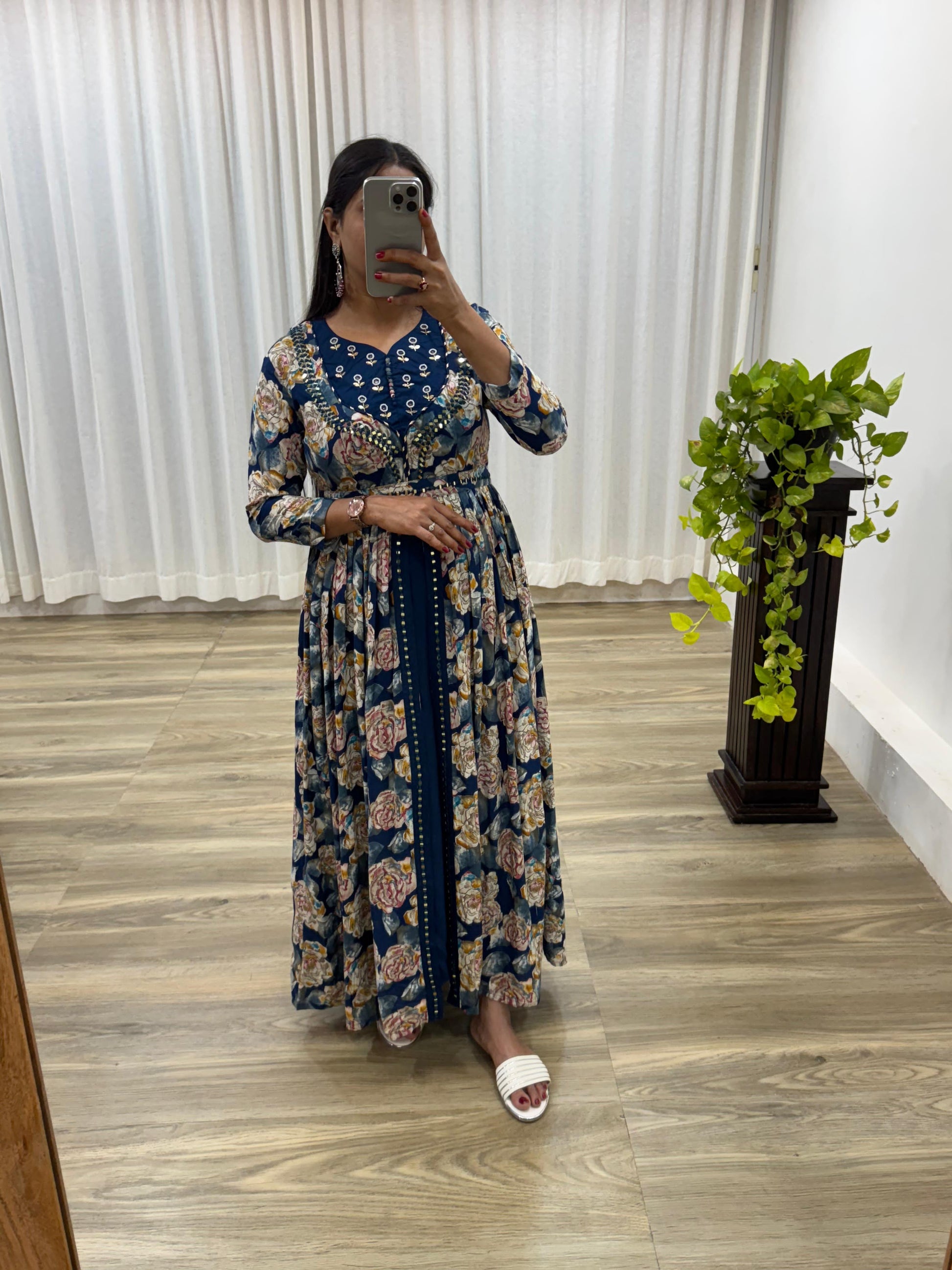 Floral Printed Anarkali Gown Dress, Maxi for Women