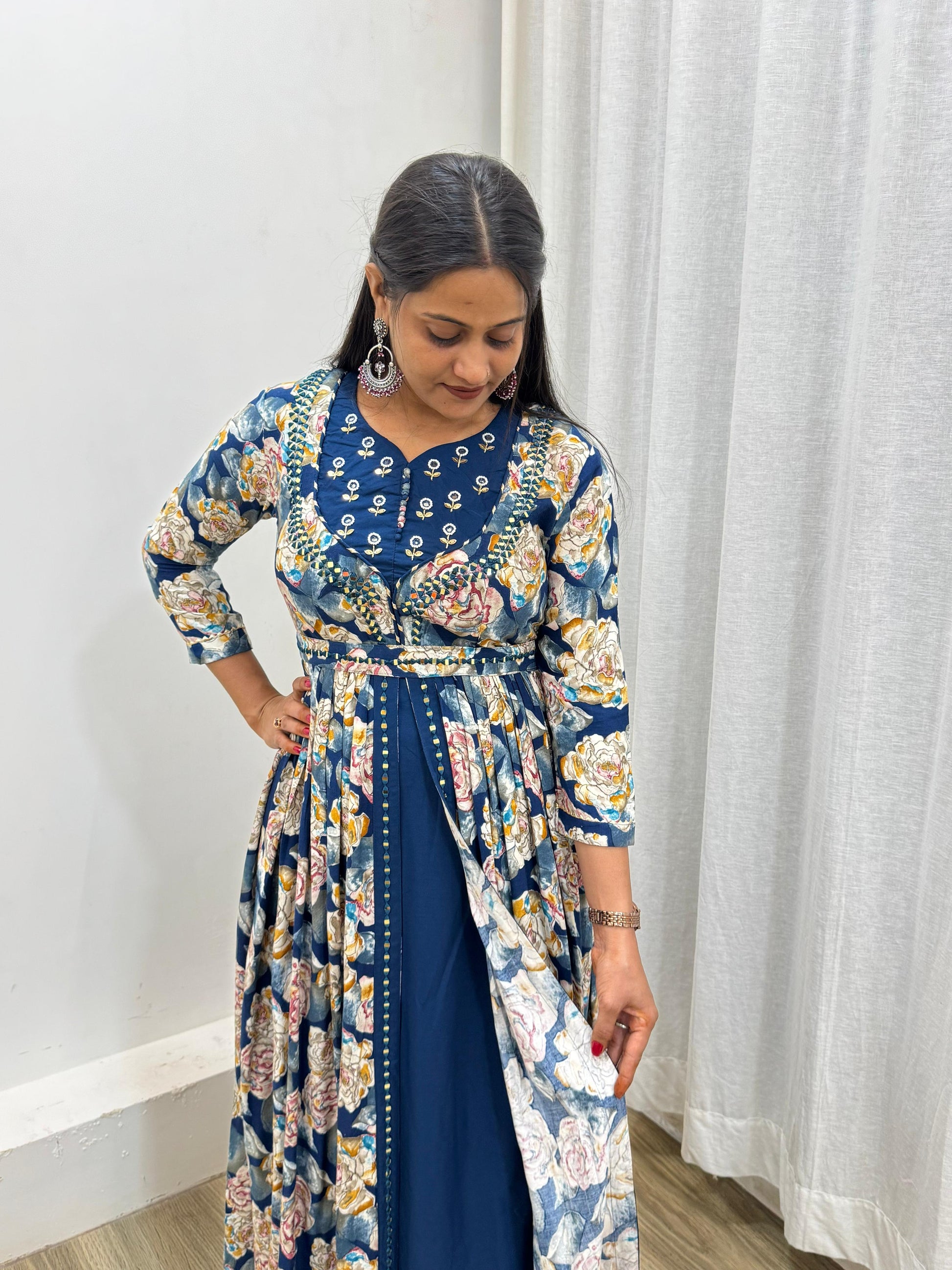 Floral Printed Anarkali Gown Dress, Maxi for Women