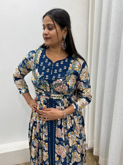 Floral Printed Anarkali Gown Dress, Maxi for Women
