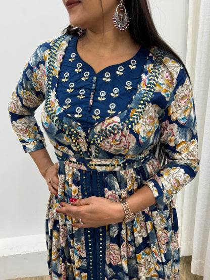 Floral Printed Anarkali Gown Dress, Maxi for Women