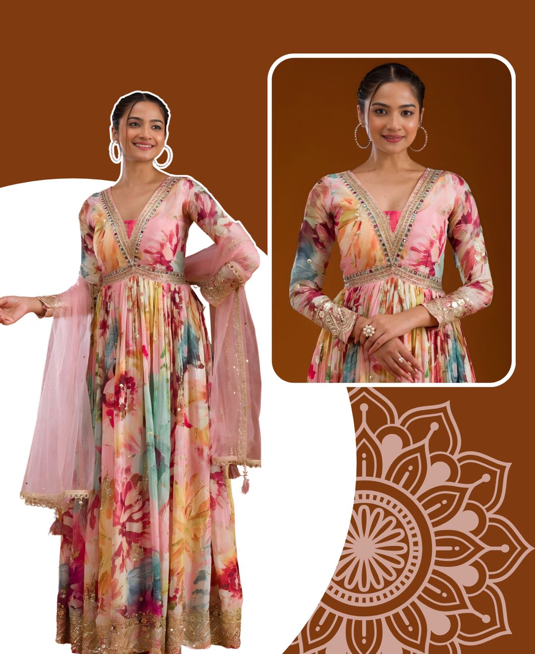 Floral Printed Anarkali Gown Set