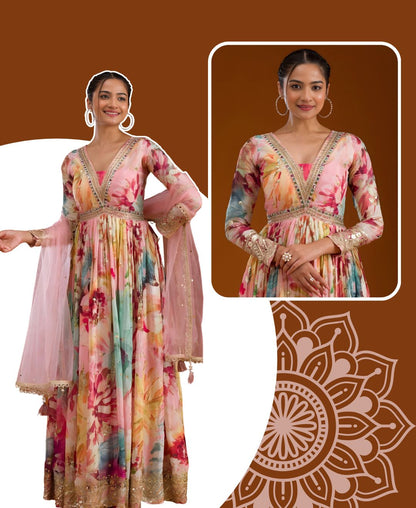 Floral Printed Anarkali Gown Set