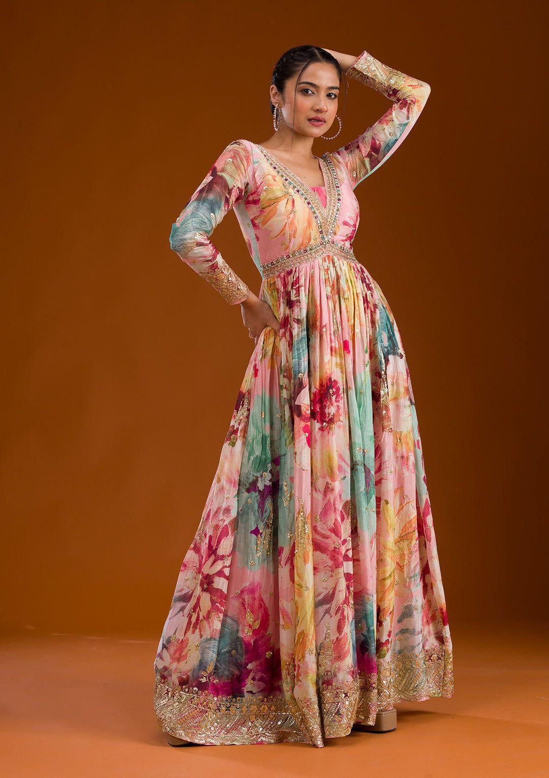 Floral Printed Anarkali Gown Set