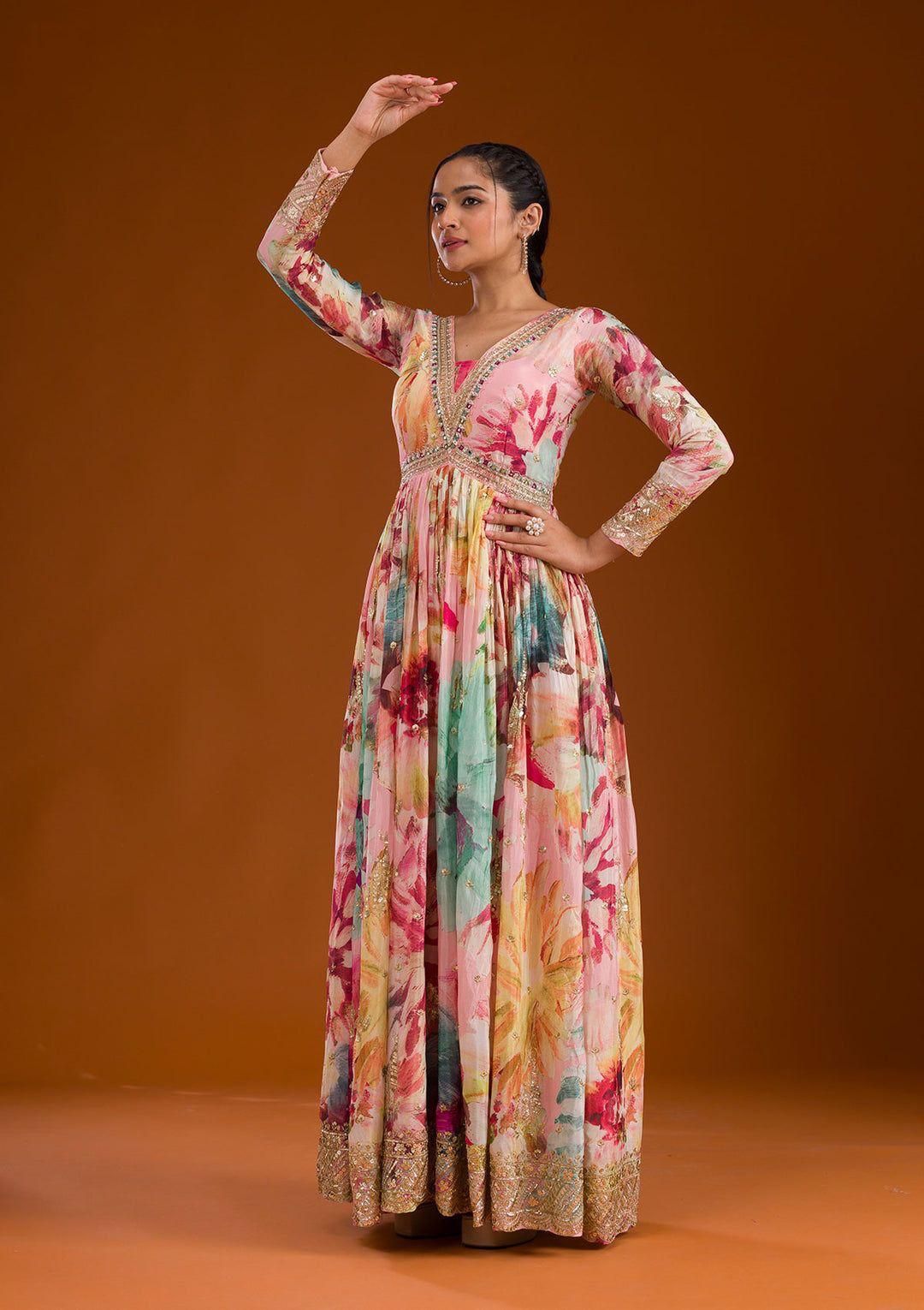 Floral Printed Anarkali Gown Set