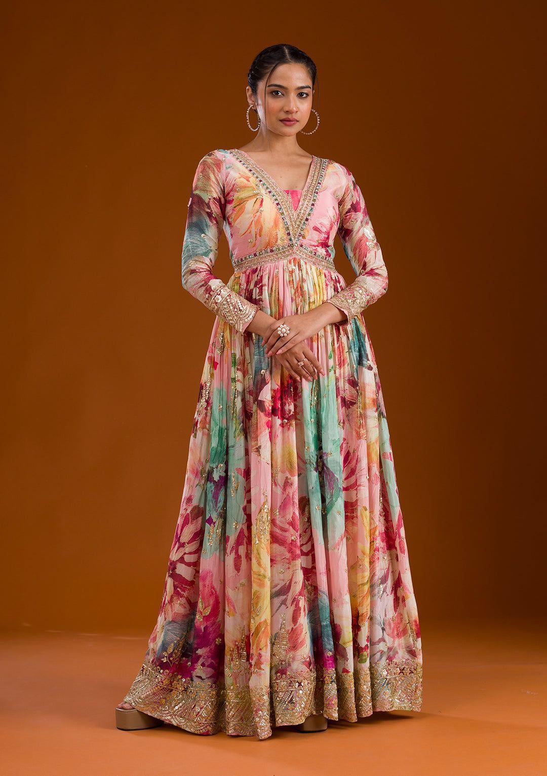 Floral Printed Anarkali Gown Set