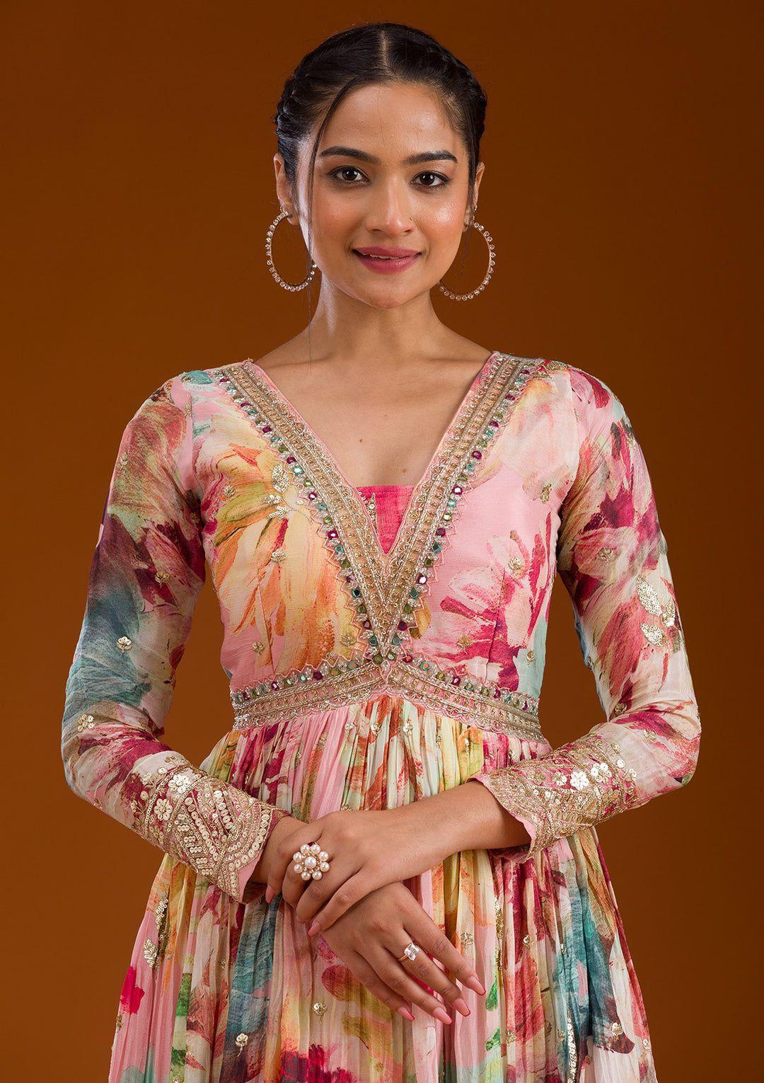 Floral Printed Anarkali Gown Set