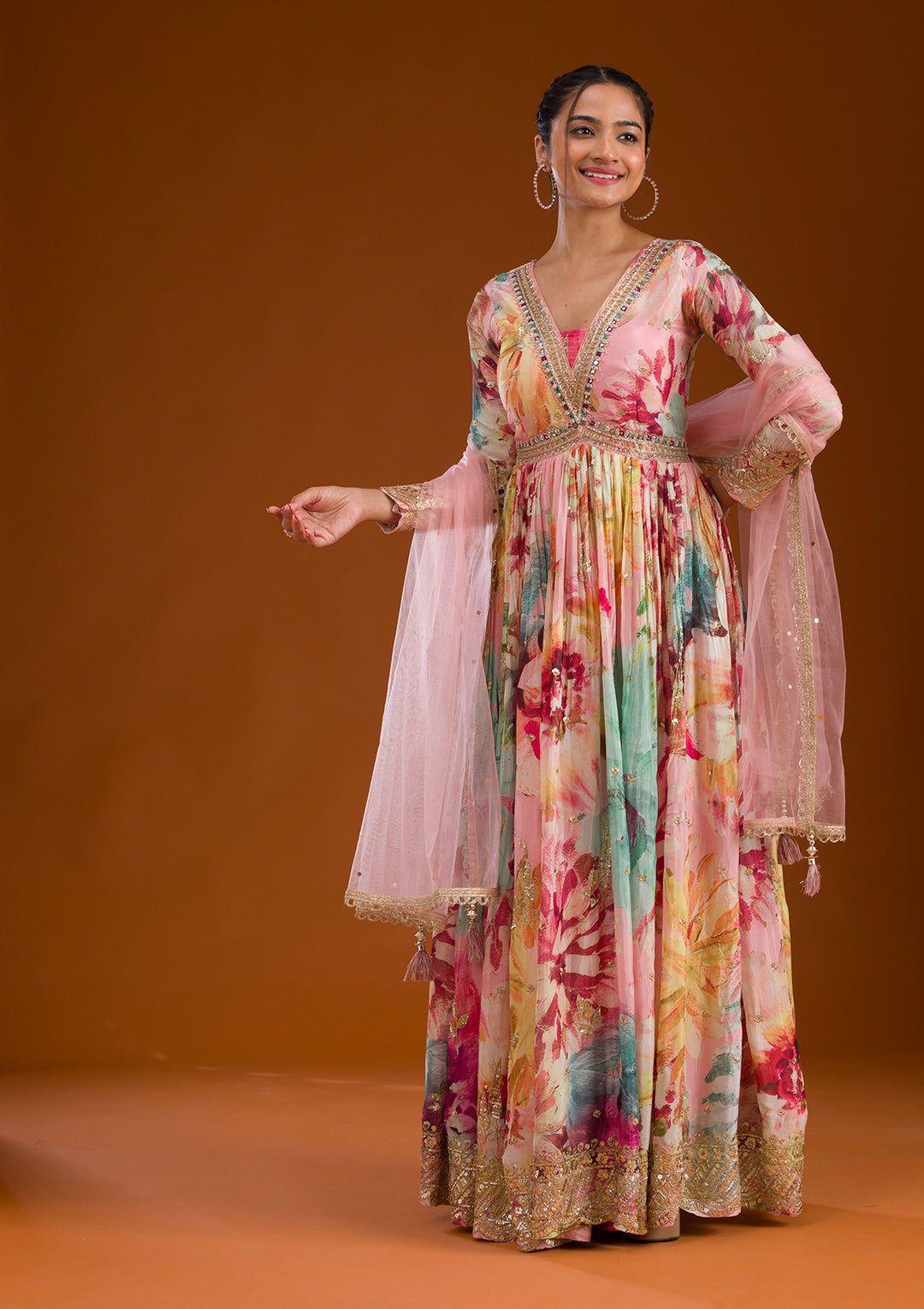 Floral Printed Anarkali Gown Set
