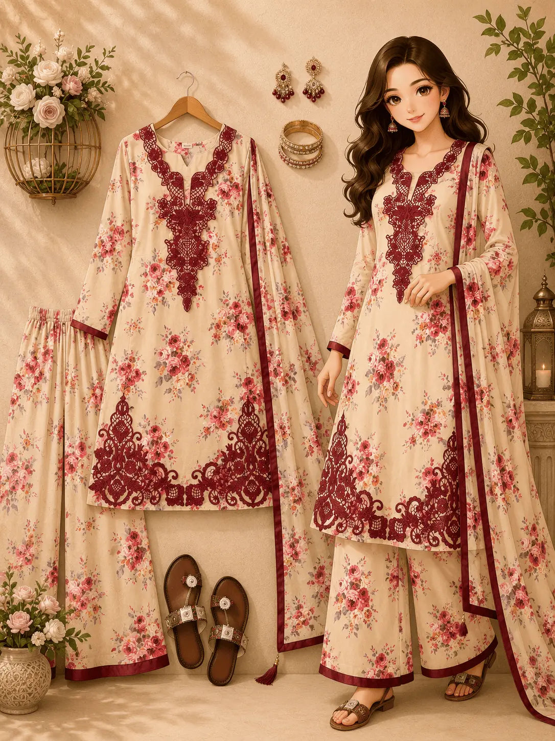 Floral Printed Palazzo Suit for Women