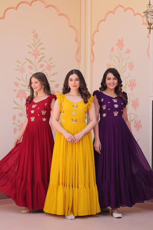 Floral Ruffle Gowns in Bright Hues for Festive Occasions