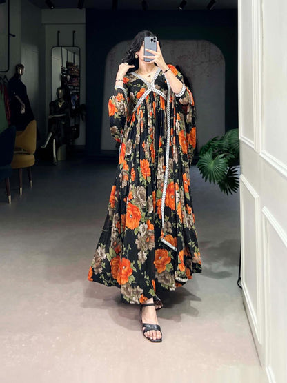 Floral printed with Peper Mirror Lace Touch Up Gown