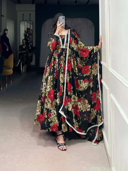 Floral printed with Peper Mirror Lace Touch Up Gown