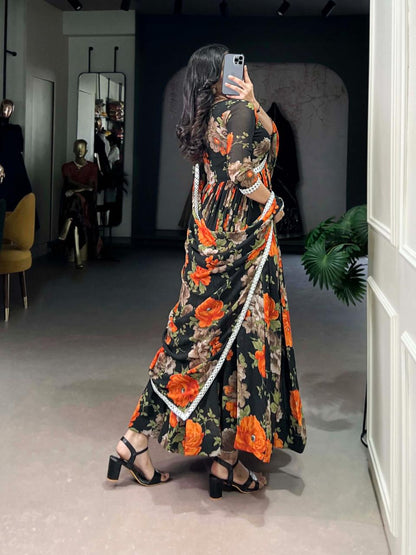 Floral printed with Peper Mirror Lace Touch Up Gown