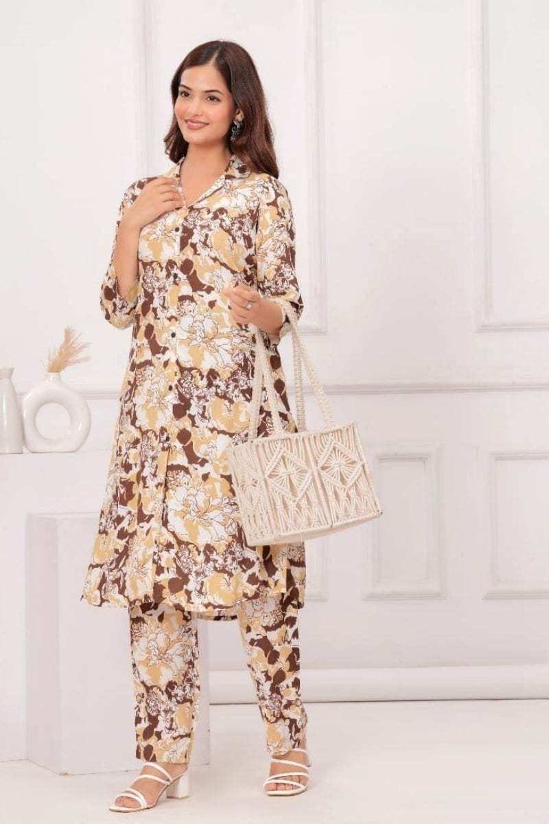 Flower Texture Printed Long Co-Ord Set for Women