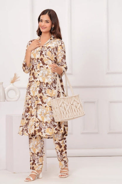 Flower Texture Printed Long Co-Ord Set for Women