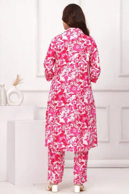 Flower Texture Printed Long Co-Ord Set for Women