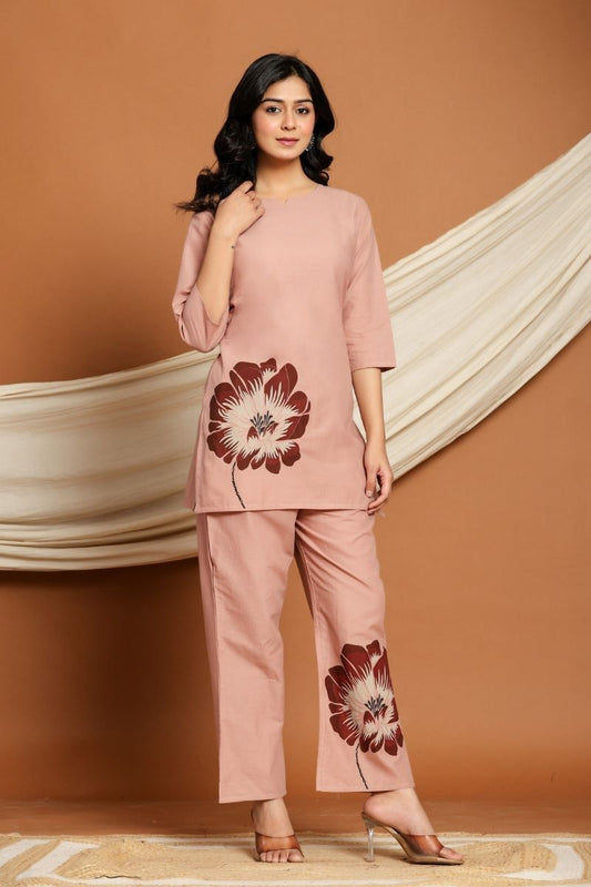 Flower printed designer yellow Co-Ord set For Women