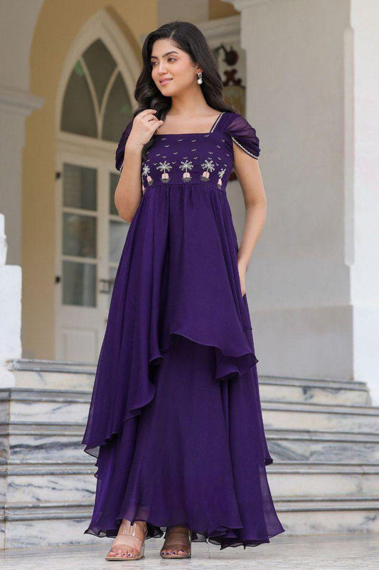 Fox Georgette Handwork Gown with Double Flair for Events