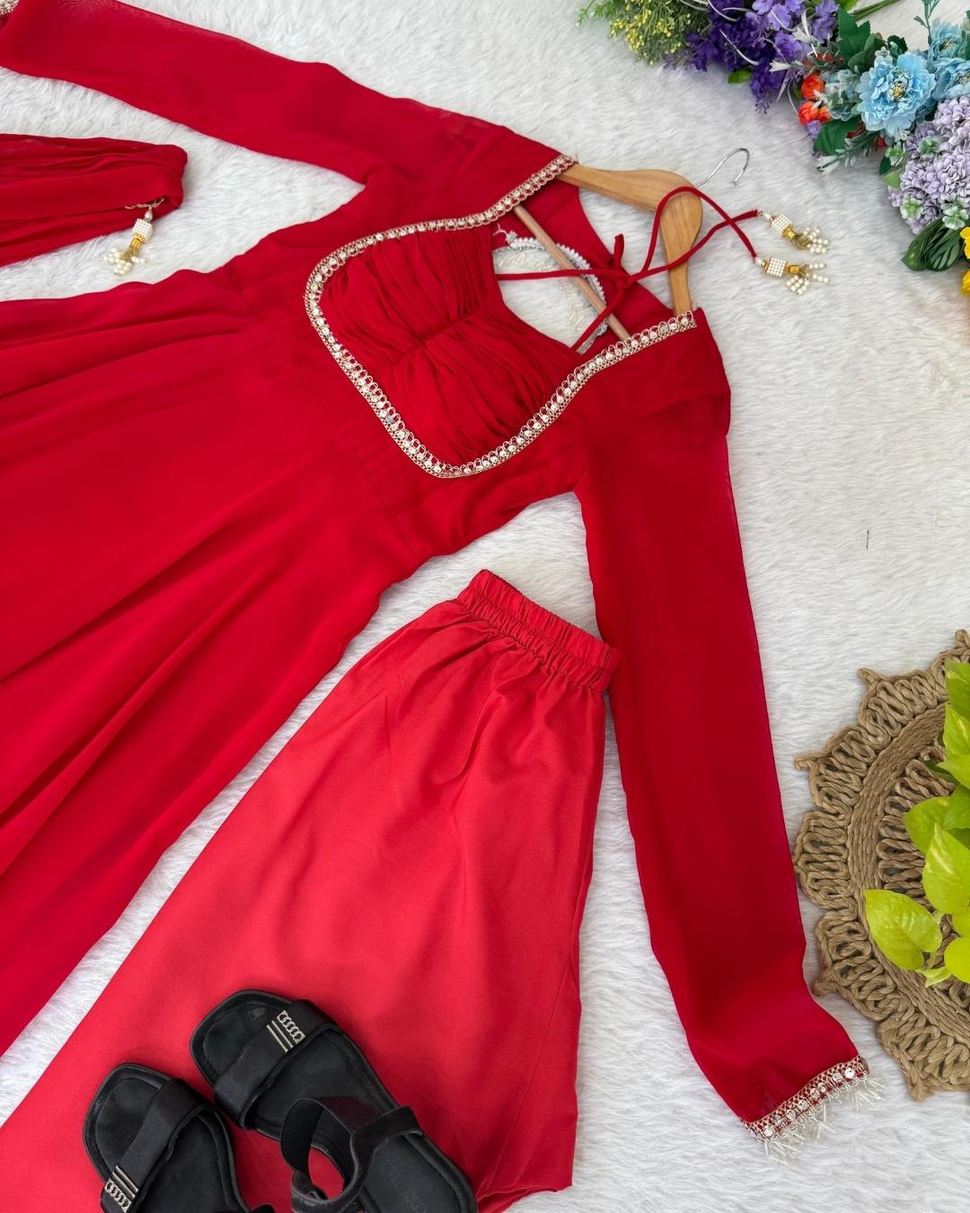 Full Sleeve Designer Red Gown