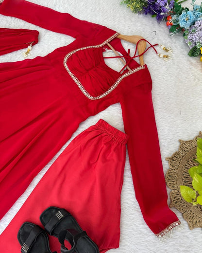 Full Sleeve Designer Red Gown