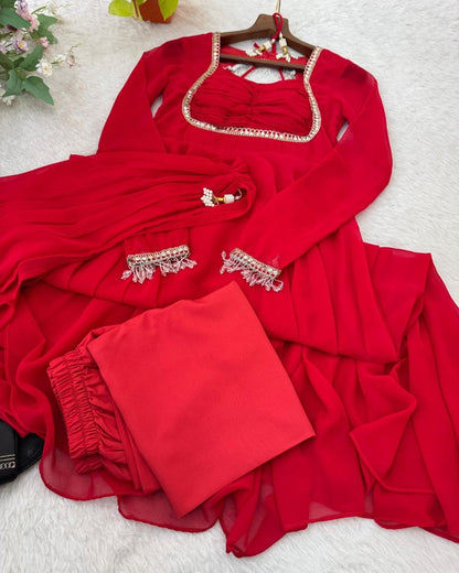 Full Sleeve Designer Red Gown