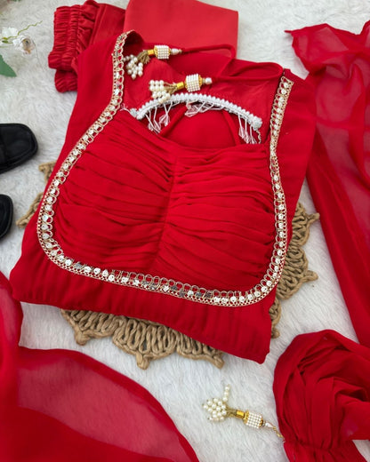 Full Sleeve Designer Red Gown