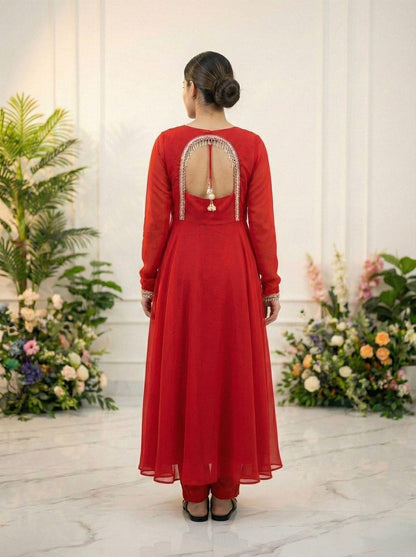 Full Sleeve Designer Red Gown