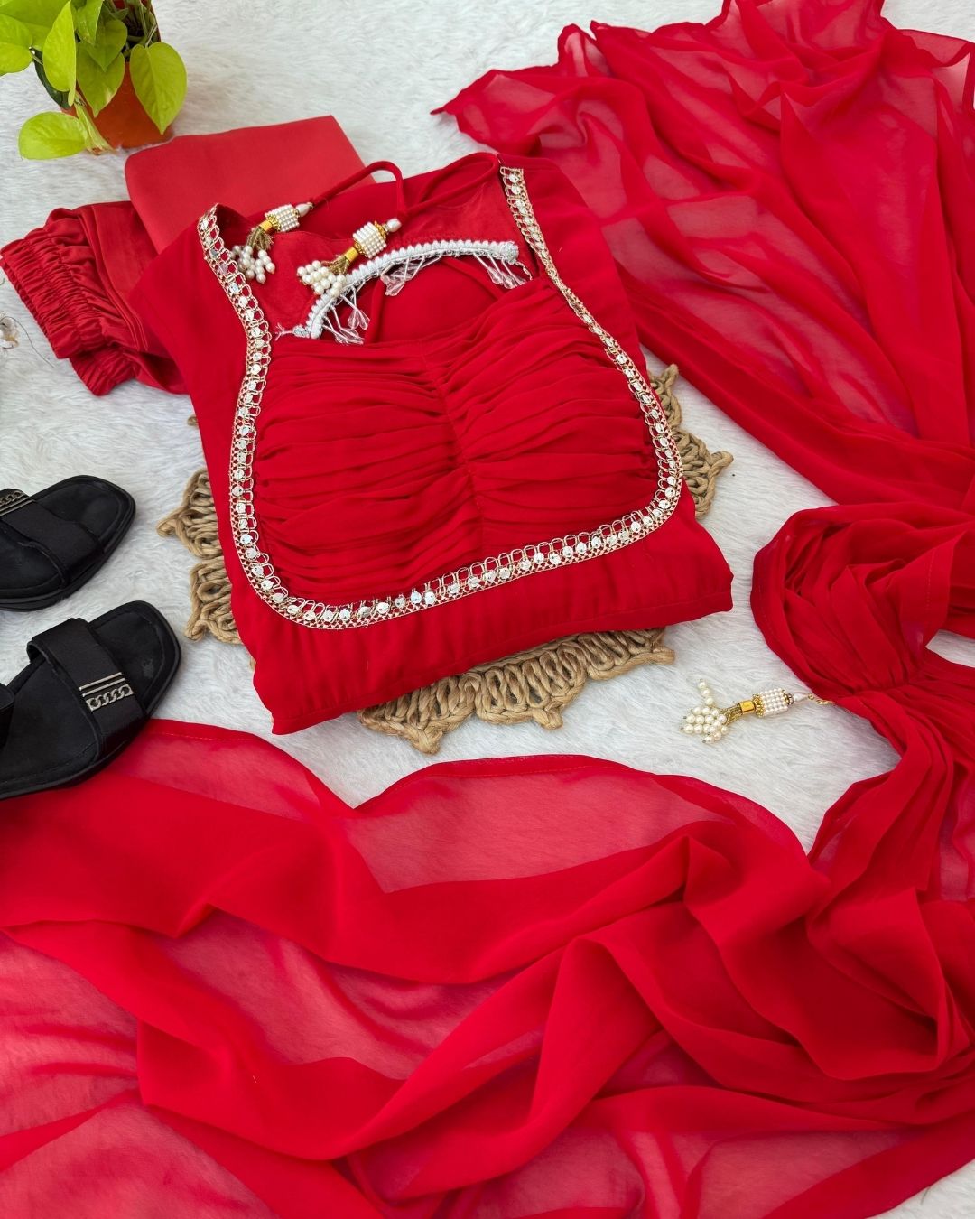 Full Sleeve Designer Red Gown