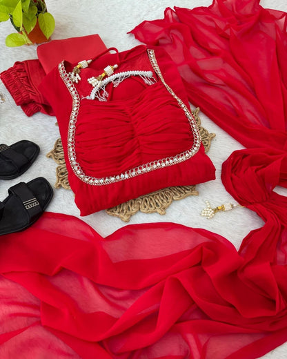 Full Sleeve Designer Red Gown