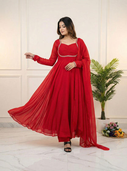 Full Sleeve Designer Red Gown