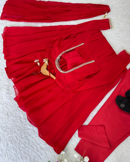 Full Sleeve Designer Red Gown