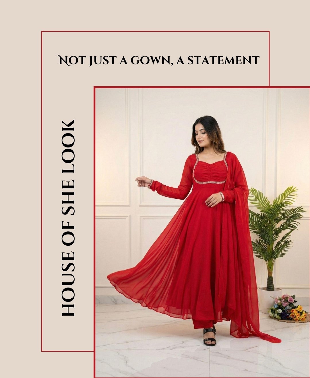 Full Sleeve Designer Red Gown