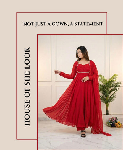 Full Sleeve Designer Red Gown