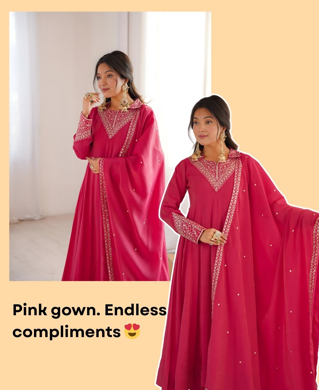 Full Sleeve Pink Anarkali Set