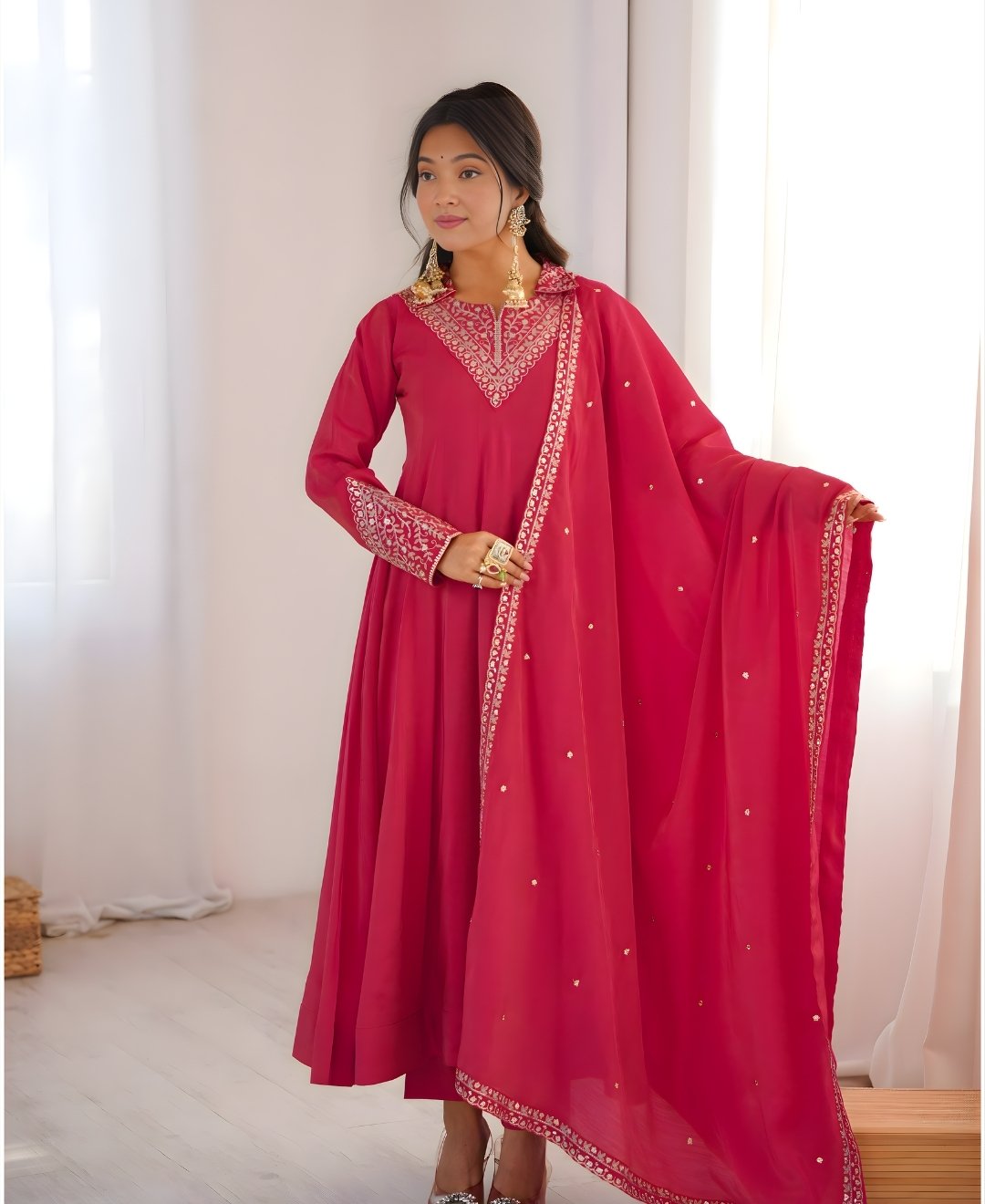 Full Sleeve Pink Anarkali Set