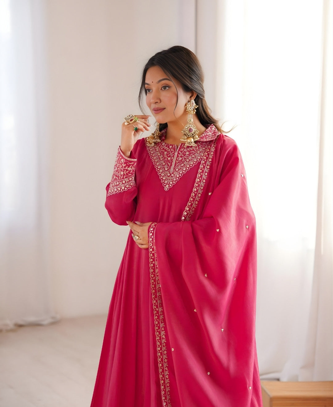 Full Sleeve Pink Anarkali Set