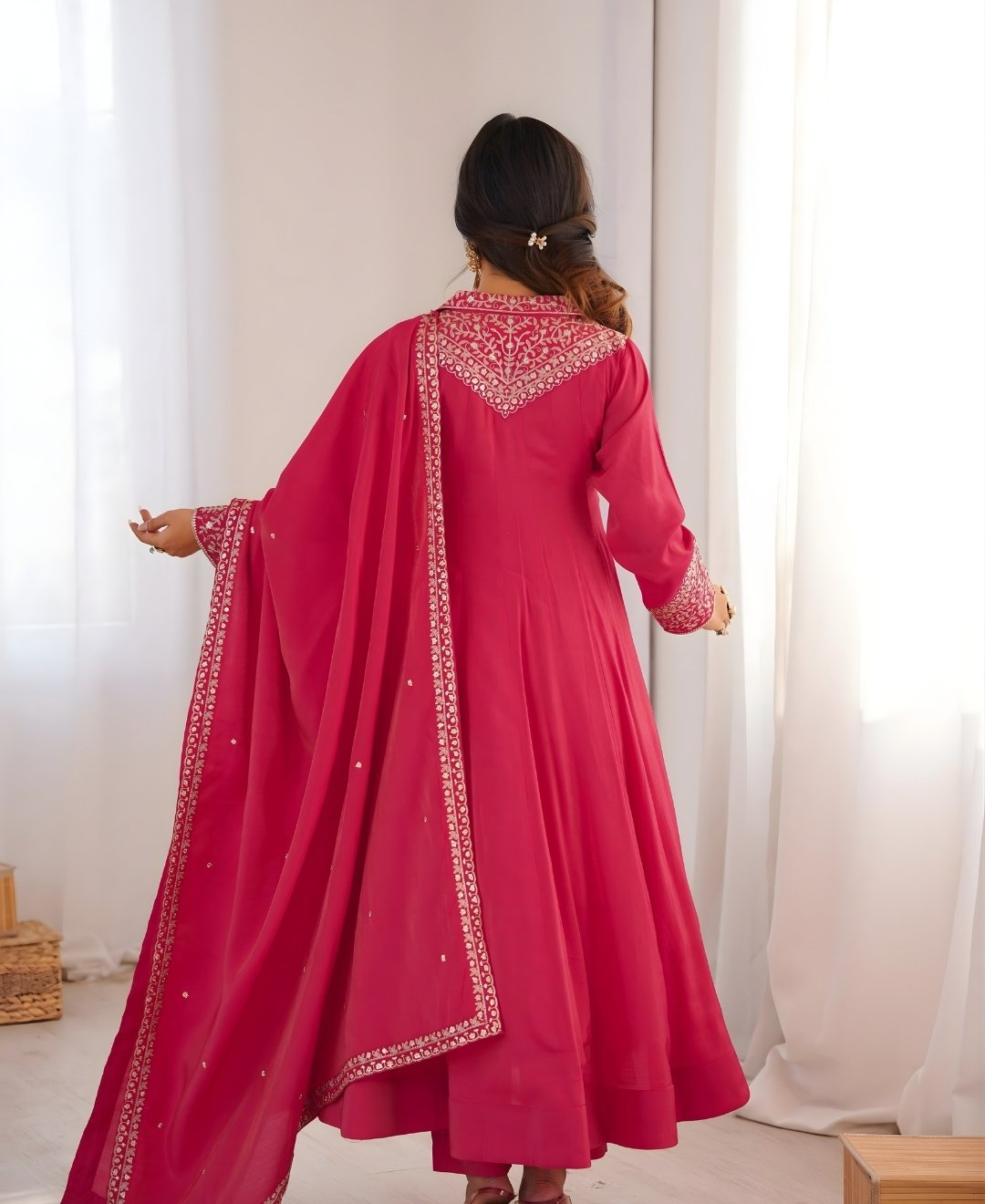 Full Sleeve Pink Anarkali Set