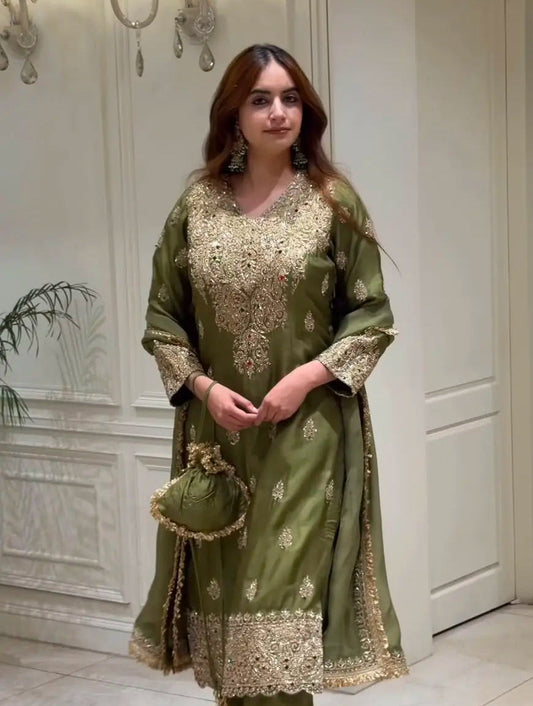 Full Sleeve Top-Bottom And Dupatta Set 