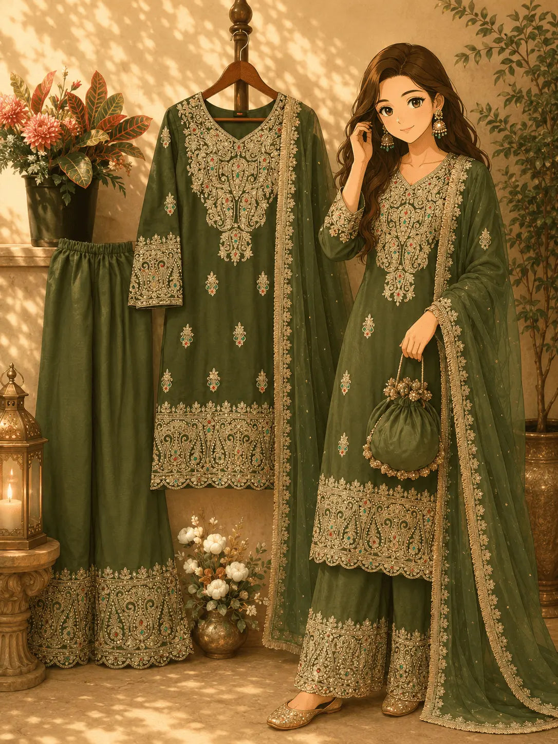 Full Sleeve Top-Bottom And Dupatta Set 
