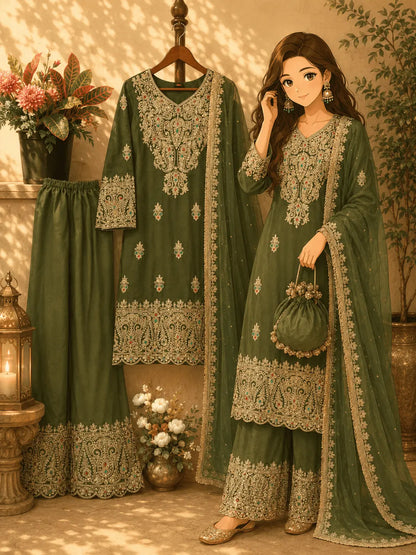 Full Sleeve Top-Bottom And Dupatta Set 