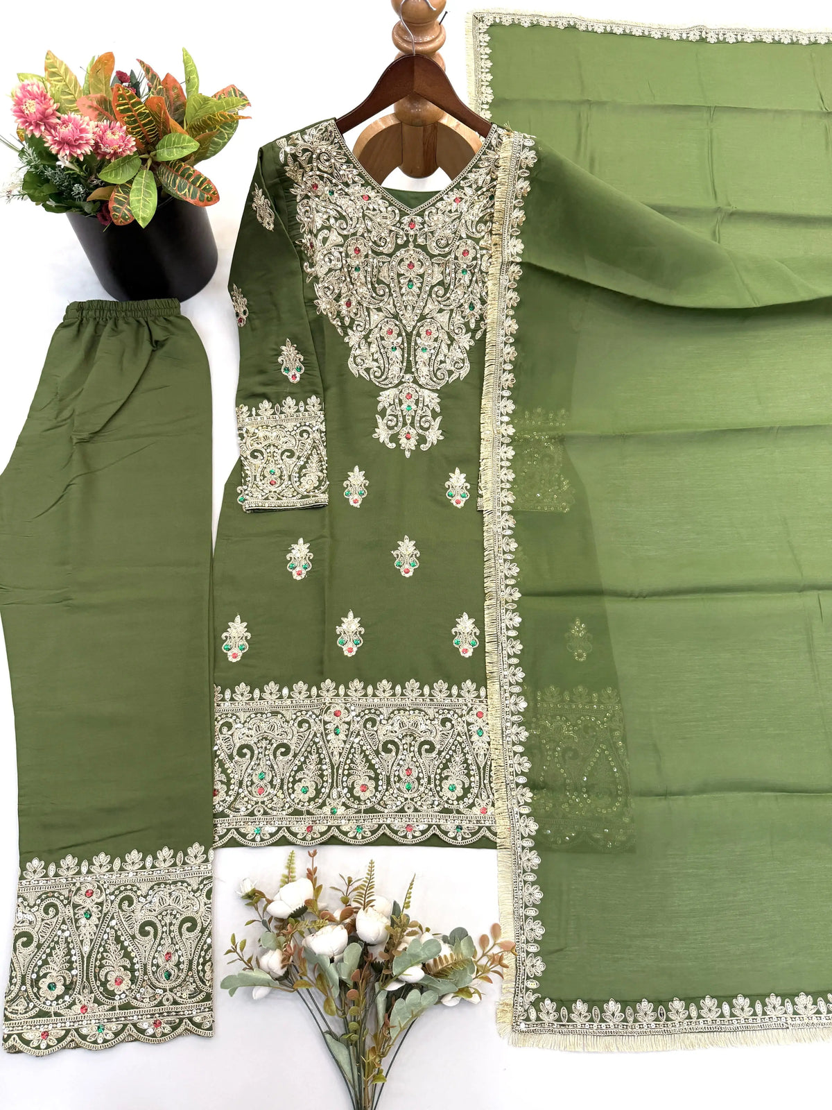 Full Sleeve Top-Bottom And Dupatta Set 